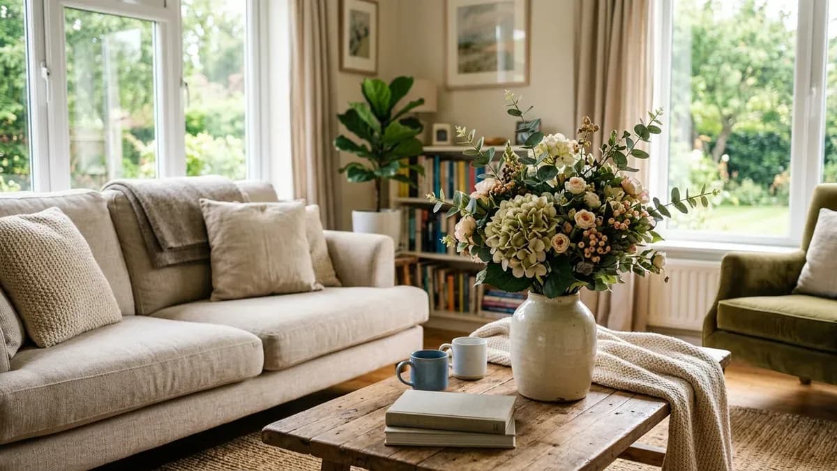 Fleurs artificielles dans un salon