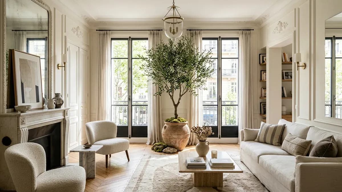 arbre artificiel dans un salon moderne
