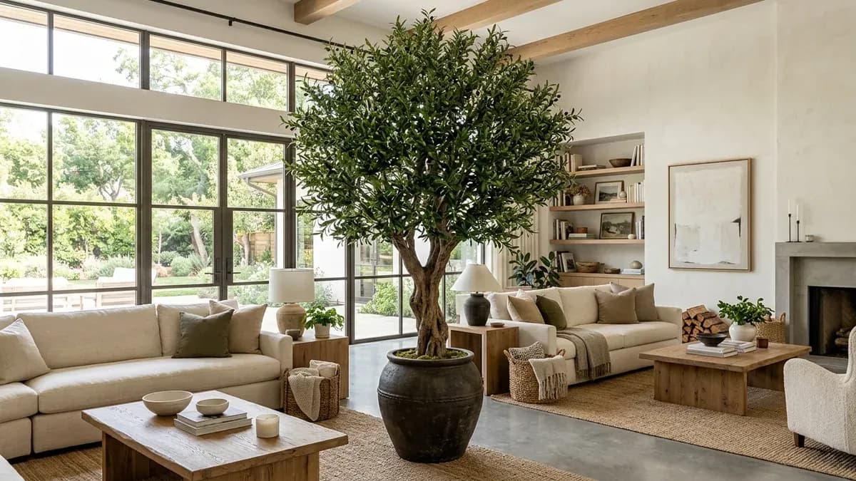 arbre artificiel grande taille dans un salon