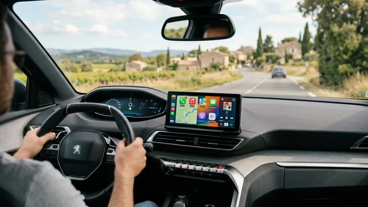 boîtier CarPlay sur un tableau de bord moderne