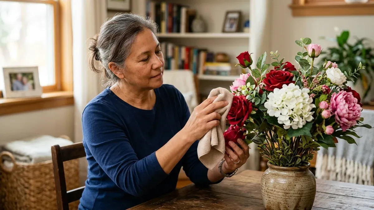 Dépoussiérage de fleurs artificielles