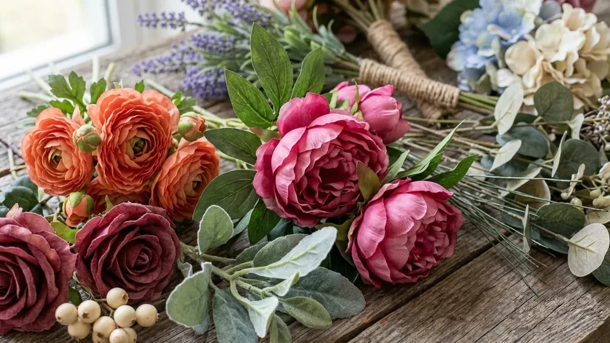 Différentes matières de fleurs artificielles