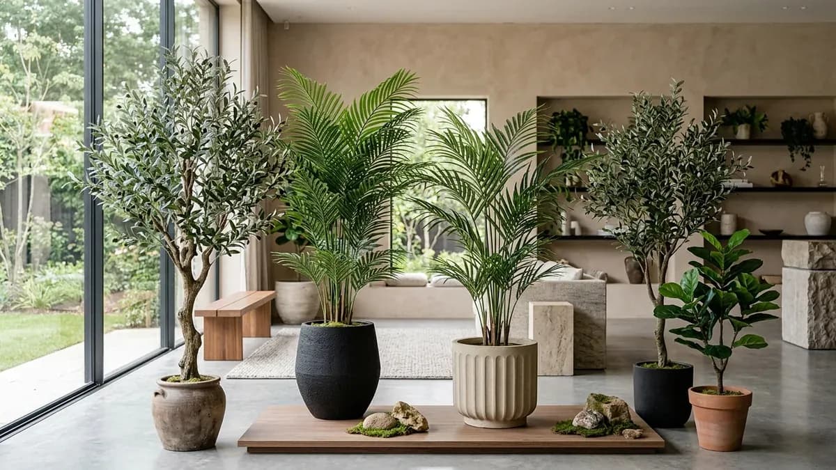 variétés d'arbres artificiels dans un décor