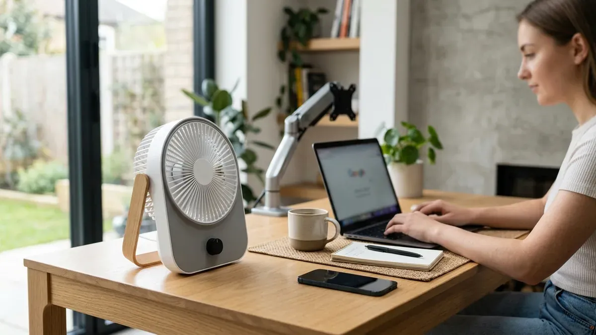 ventilateur portable sur un bureau